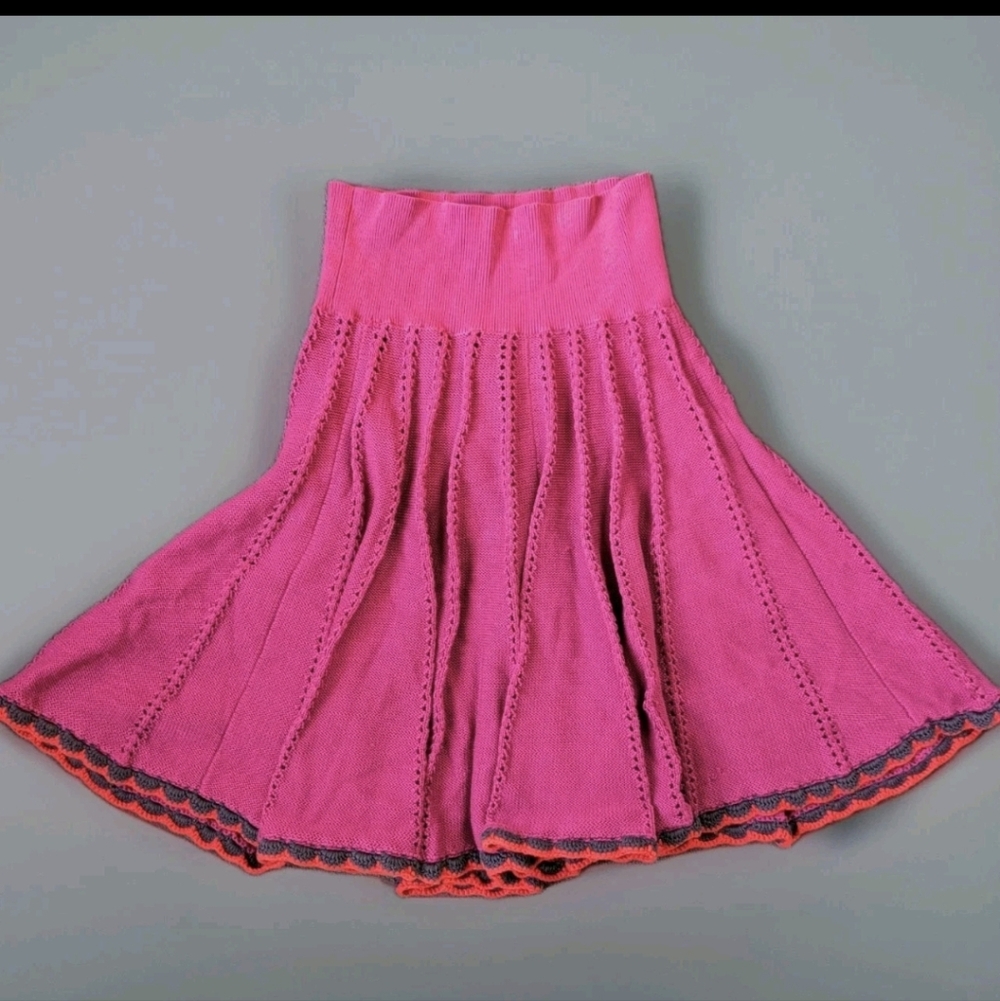 Y2K Designer Sonia Rykiel Pink Cotton Knit Pull On Tulip Skirt Sz S/M
